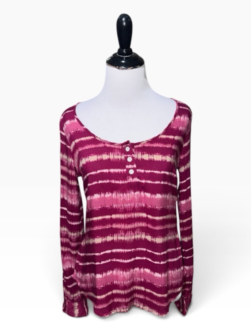 Hang Ten Women's Size XS Henley Top Long Sleeve Tie Dye NWT Roll Tab Sleeves
